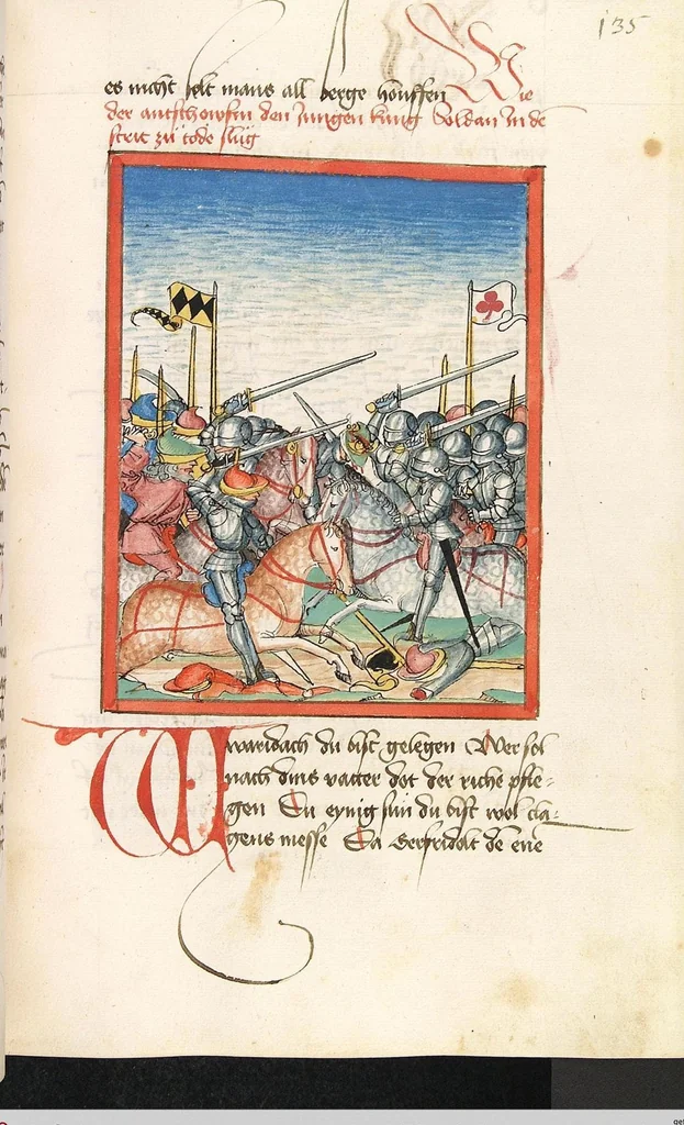 An illustration from 'Lohengrin' ; 'Friedrich von Schwaben', 1470, leaf 285