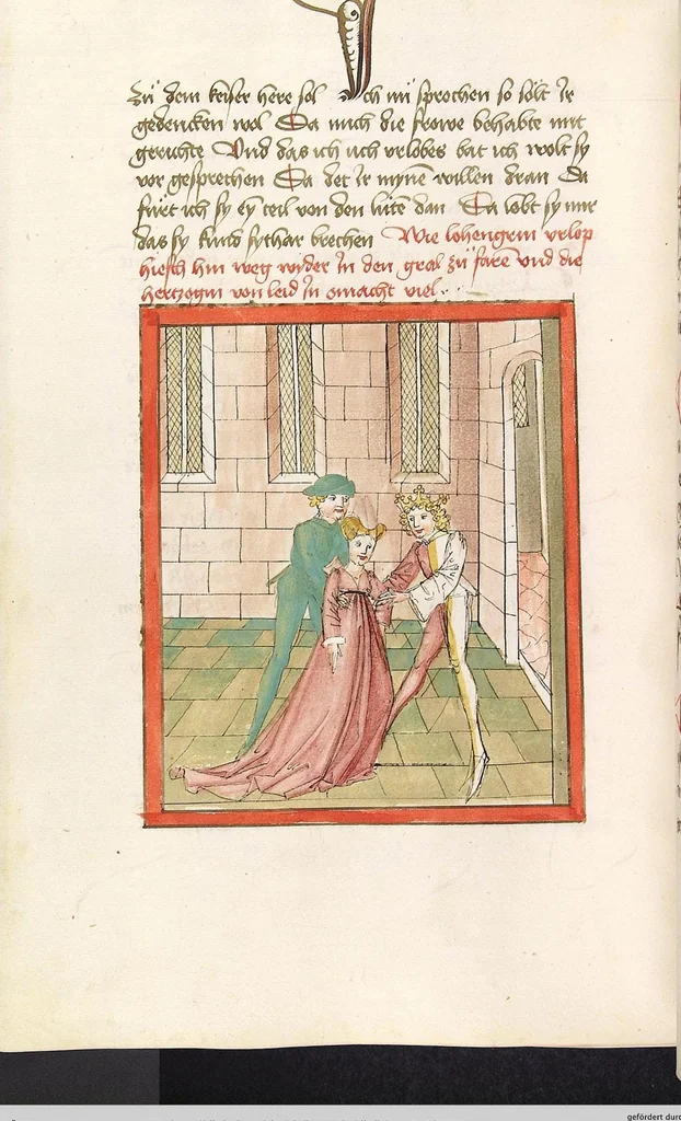 An illustration from 'Lohengrin' ; 'Friedrich von Schwaben', 1470, leaf 350