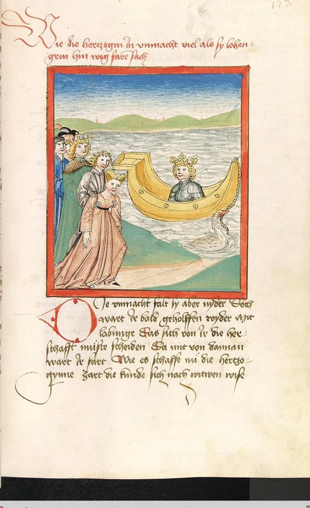 An illustration from 'Lohengrin' ; 'Friedrich von Schwaben', 1470, leaf 361