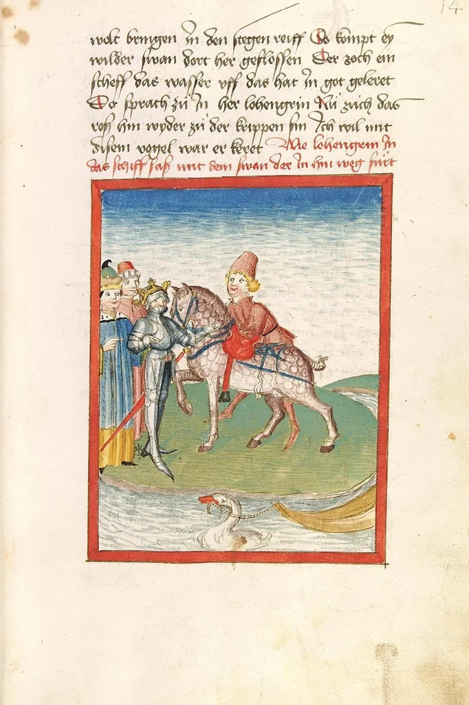 An illustration from 'Lohengrin' ; 'Friedrich von Schwaben', 1470, leaf 43