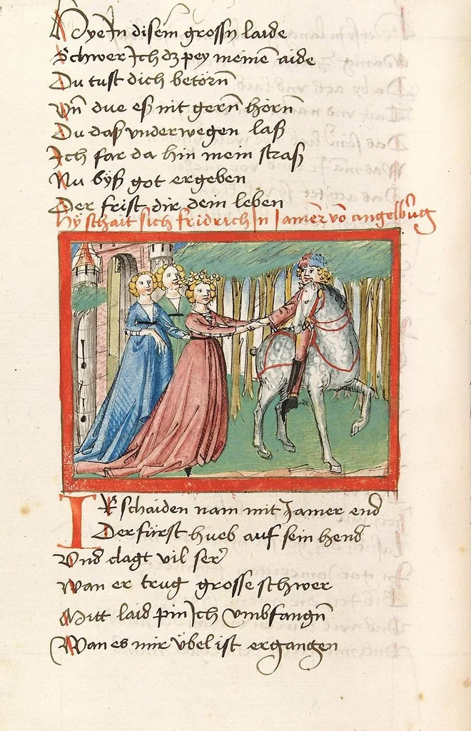 An illustration from 'Lohengrin' ; 'Friedrich von Schwaben', 1470, leaf 450