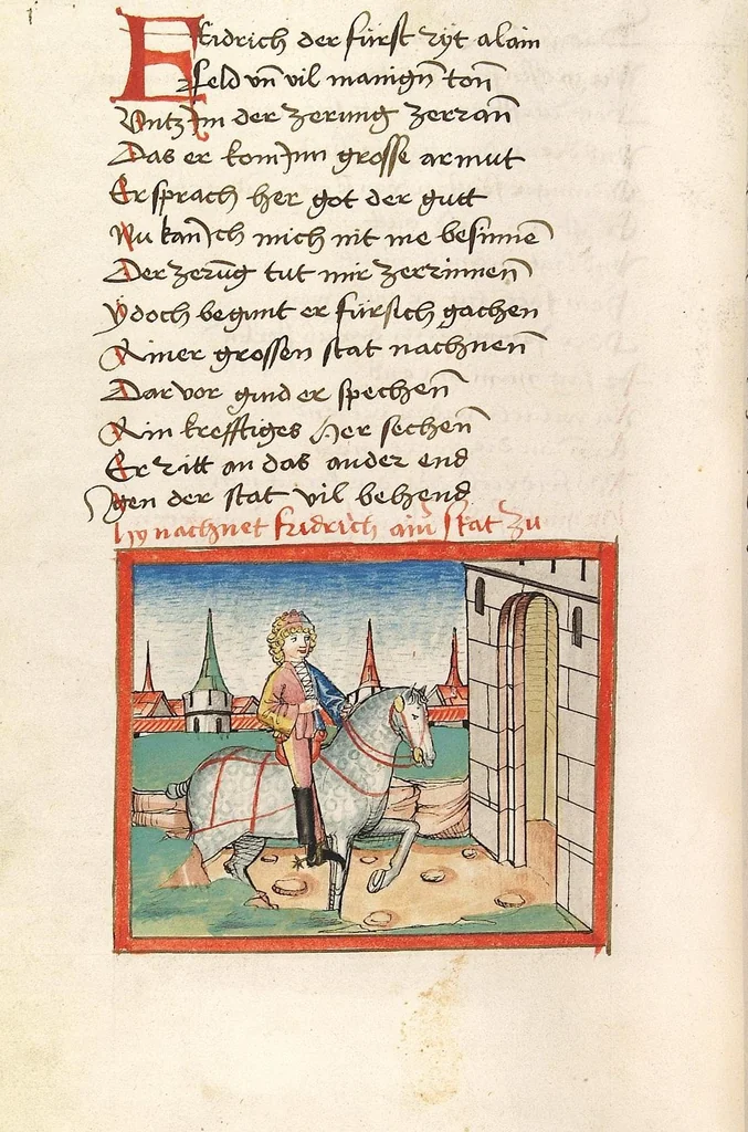 An illustration from 'Lohengrin' ; 'Friedrich von Schwaben', 1470, leaf 468