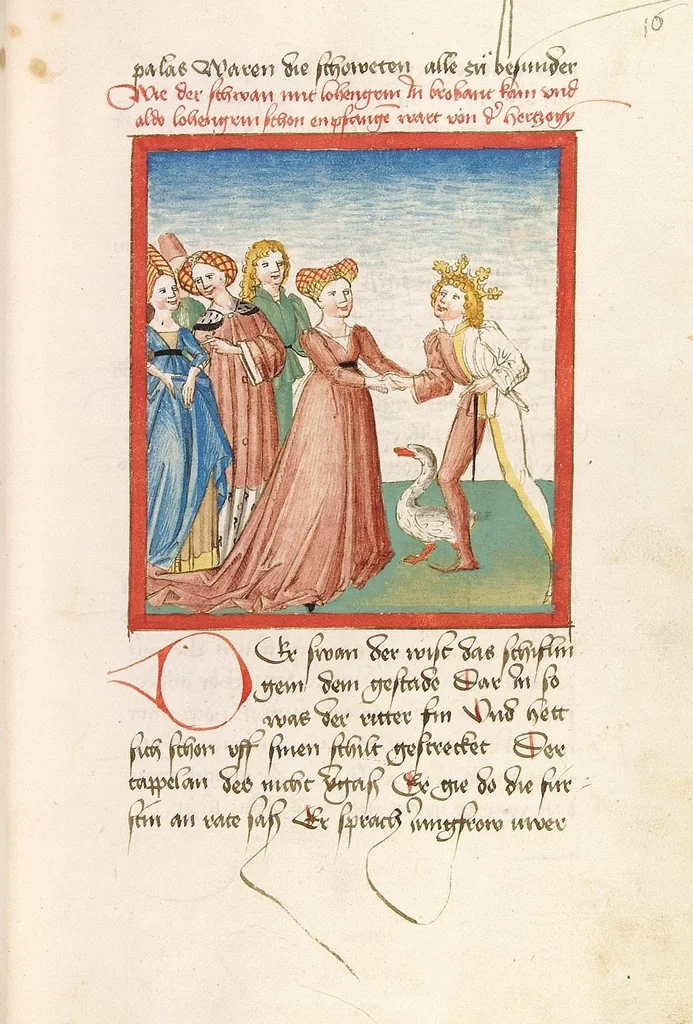 An illustration from 'Lohengrin' ; 'Friedrich von Schwaben', 1470, leaf 47