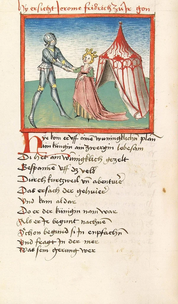An illustration from 'Lohengrin' ; 'Friedrich von Schwaben', 1470, leaf 496