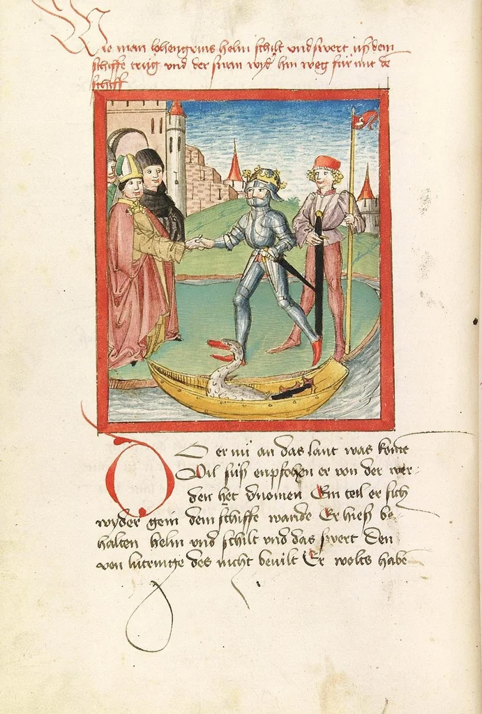 An illustration from 'Lohengrin' ; 'Friedrich von Schwaben', 1470, leaf 52