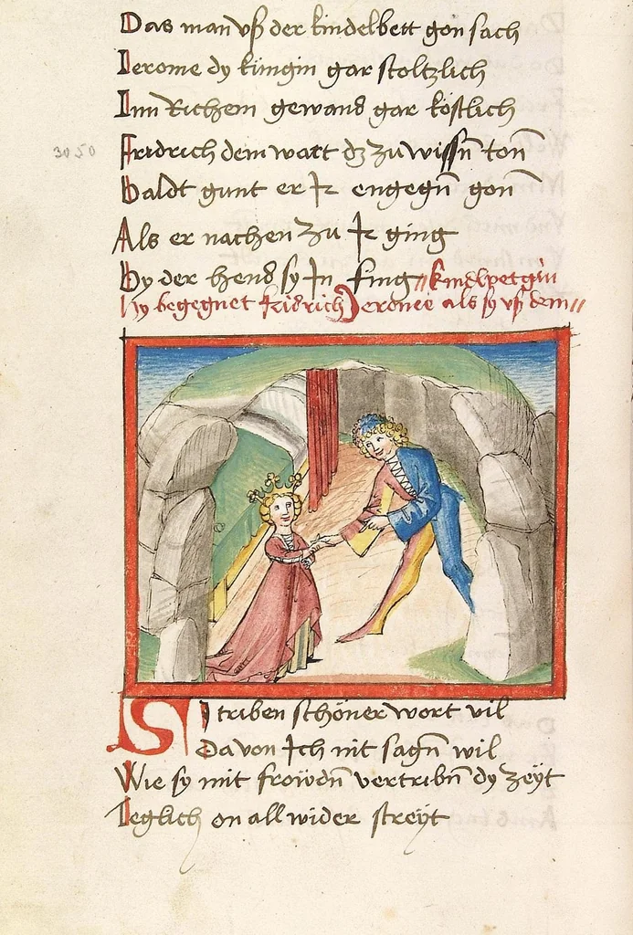 An illustration from 'Lohengrin' ; 'Friedrich von Schwaben', 1470, leaf 528