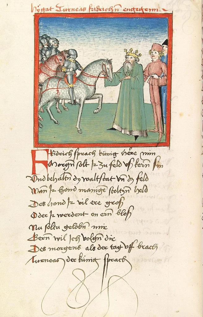 An illustration from 'Lohengrin' ; 'Friedrich von Schwaben', 1470, leaf 568