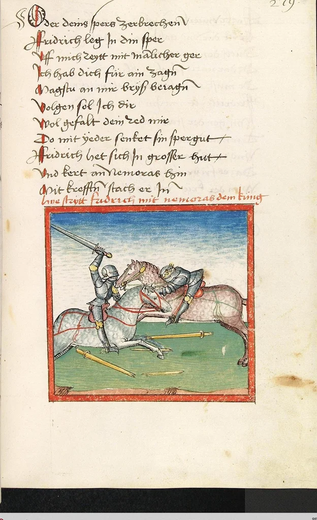 An illustration from 'Lohengrin' ; 'Friedrich von Schwaben', 1470, leaf 579