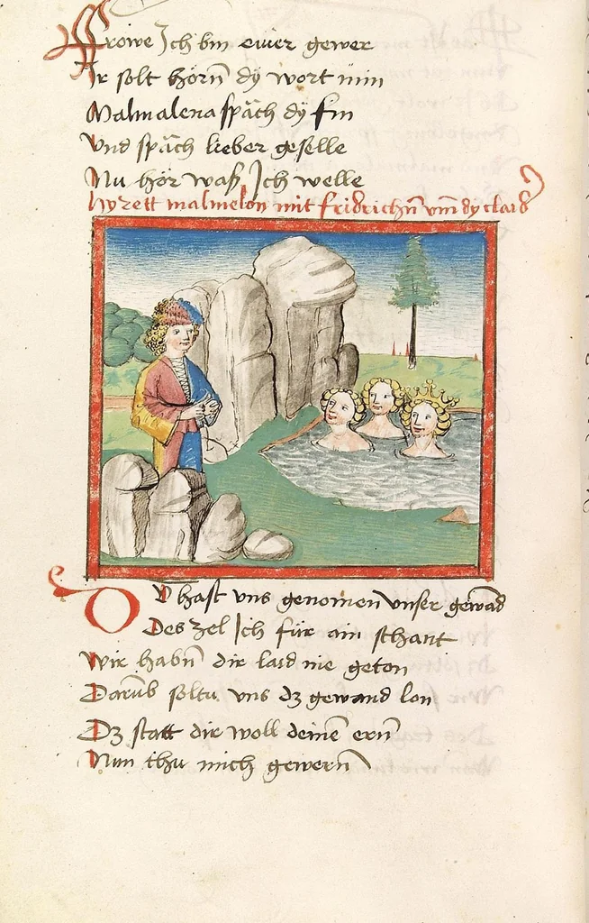 An illustration from 'Lohengrin' ; 'Friedrich von Schwaben', 1470, leaf 600