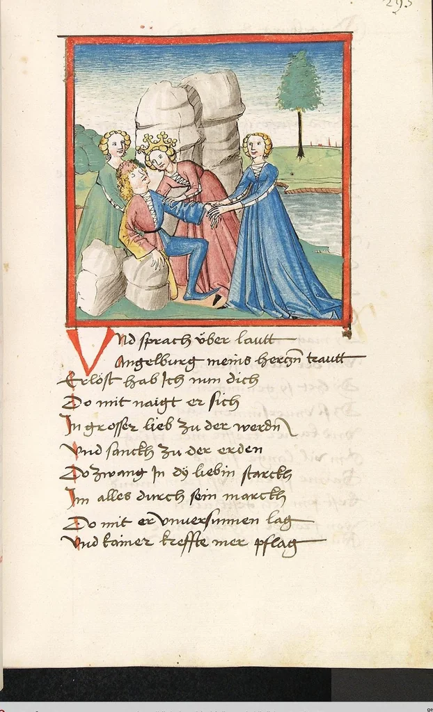An illustration from 'Lohengrin' ; 'Friedrich von Schwaben', 1470, leaf 607
