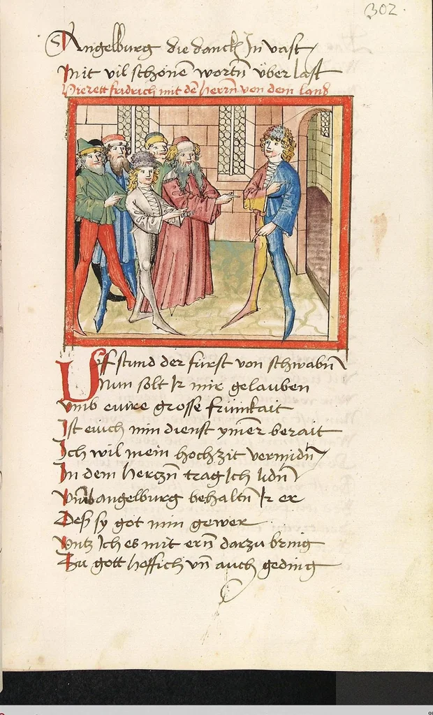 An illustration from 'Lohengrin' ; 'Friedrich von Schwaben', 1470, leaf 625