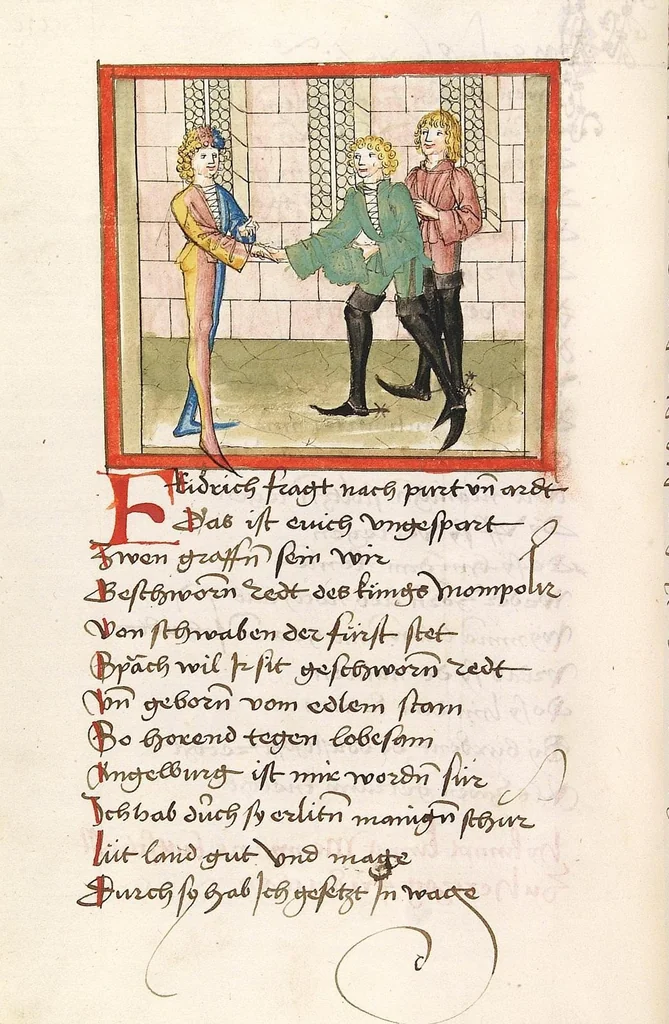 An illustration from 'Lohengrin' ; 'Friedrich von Schwaben', 1470, leaf 642