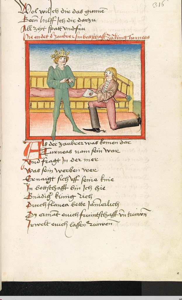 An illustration from 'Lohengrin' ; 'Friedrich von Schwaben', 1470, leaf 653