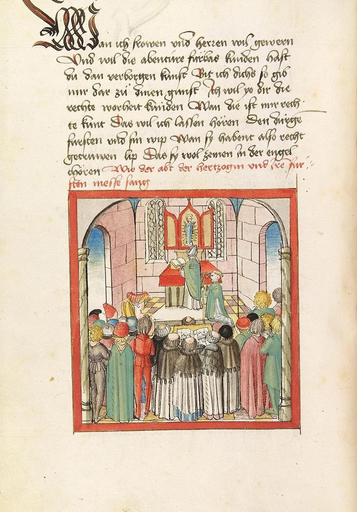 An illustration from 'Lohengrin' ; 'Friedrich von Schwaben', 1470, leaf 66