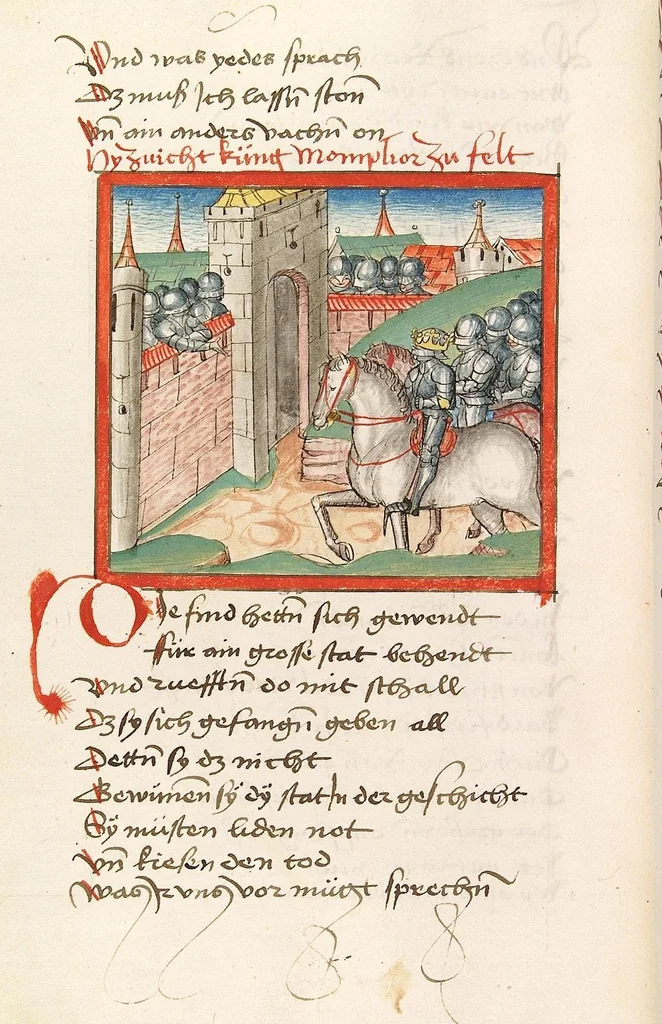 An illustration from 'Lohengrin' ; 'Friedrich von Schwaben', 1470, leaf 660