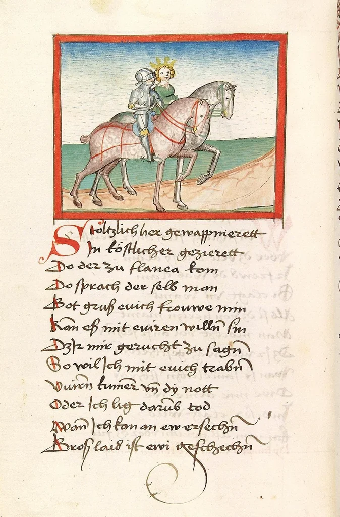 An illustration from 'Lohengrin' ; 'Friedrich von Schwaben', 1470, leaf 678