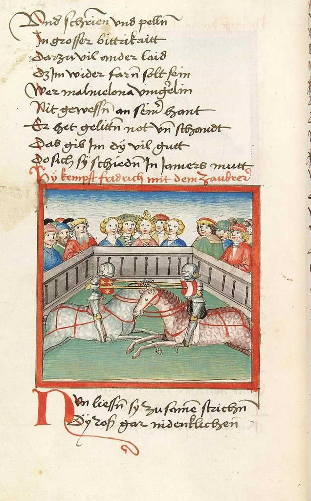 An illustration from 'Lohengrin' ; 'Friedrich von Schwaben', 1470, leaf 684