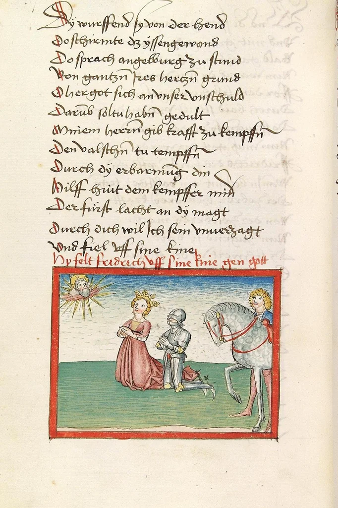 An illustration from 'Lohengrin' ; 'Friedrich von Schwaben', 1470, leaf 686