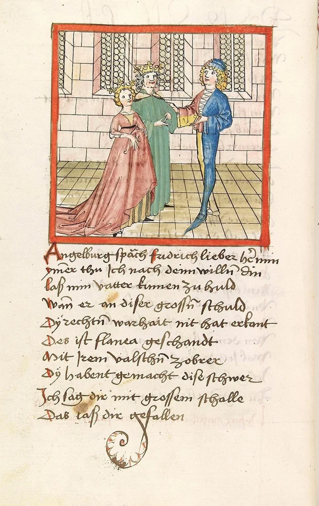 An illustration from 'Lohengrin' ; 'Friedrich von Schwaben', 1470, leaf 702