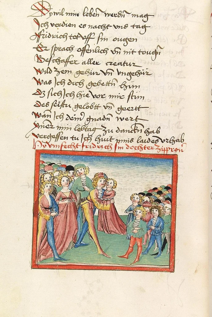 An illustration from 'Lohengrin' ; 'Friedrich von Schwaben', 1470, leaf 720