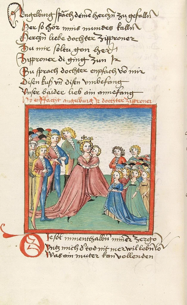 An illustration from 'Lohengrin' ; 'Friedrich von Schwaben', 1470, leaf 722