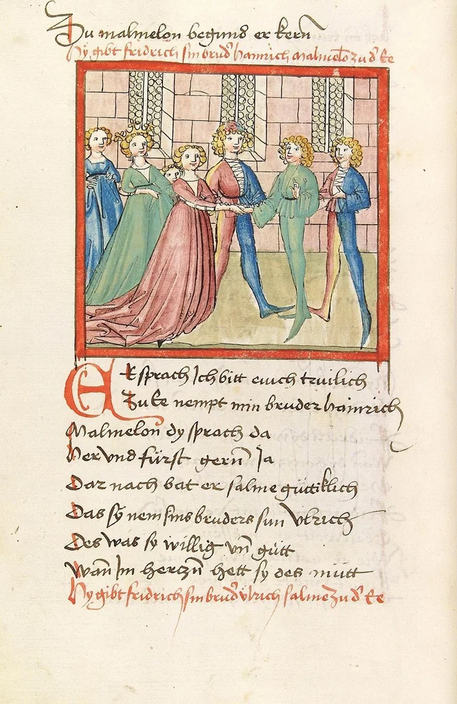 An illustration from 'Lohengrin' ; 'Friedrich von Schwaben', 1470, leaf 724