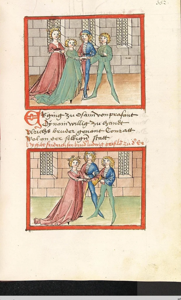 An illustration from 'Lohengrin' ; 'Friedrich von Schwaben', 1470, leaf 725