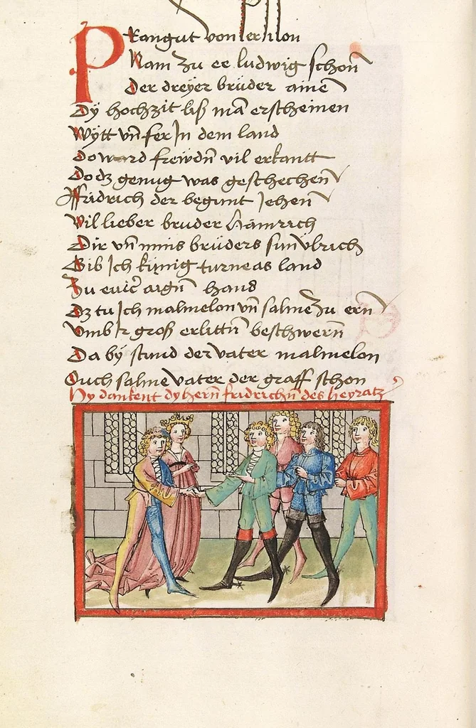 An illustration from 'Lohengrin' ; 'Friedrich von Schwaben', 1470, leaf 726