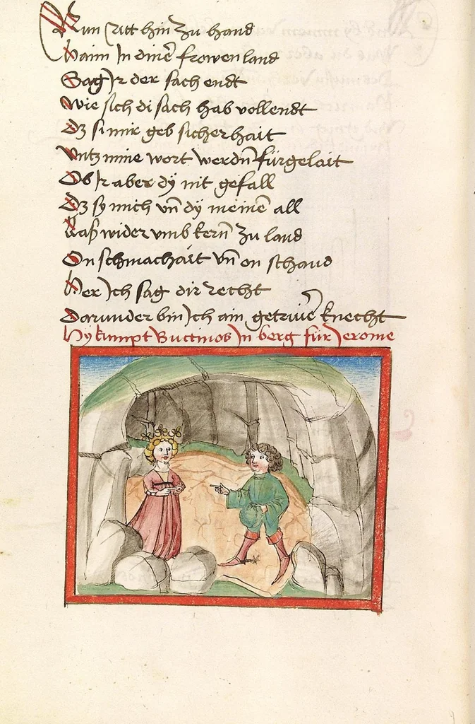 An illustration from 'Lohengrin' ; 'Friedrich von Schwaben', 1470, leaf 744