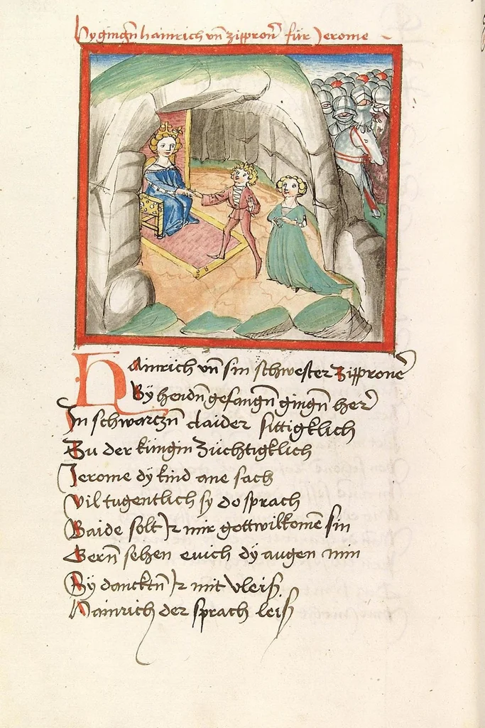 An illustration from 'Lohengrin' ; 'Friedrich von Schwaben', 1470, leaf 748