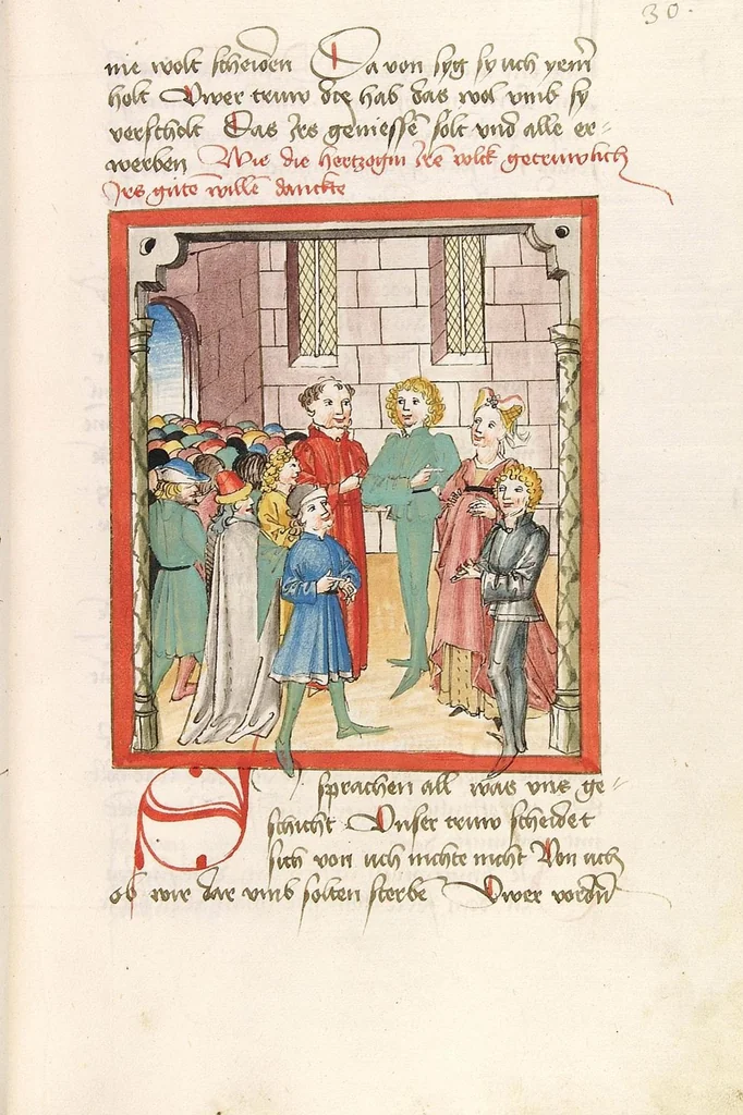 An illustration from 'Lohengrin' ; 'Friedrich von Schwaben', 1470, leaf 75