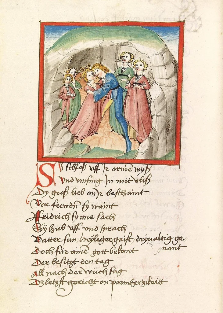 An illustration from 'Lohengrin' ; 'Friedrich von Schwaben', 1470, leaf 758