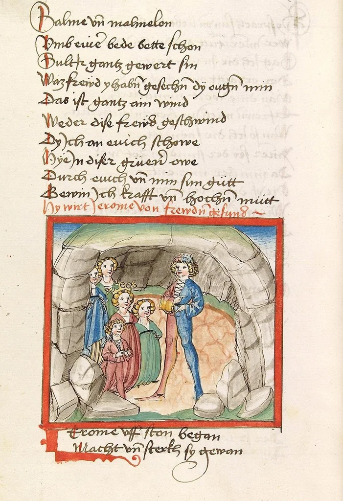 An illustration from 'Lohengrin' ; 'Friedrich von Schwaben', 1470, leaf 764