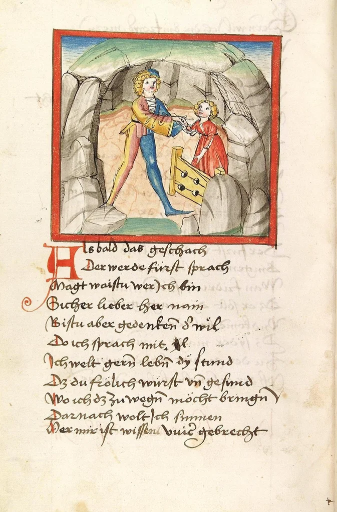 An illustration from 'Lohengrin' ; 'Friedrich von Schwaben', 1470, leaf 768