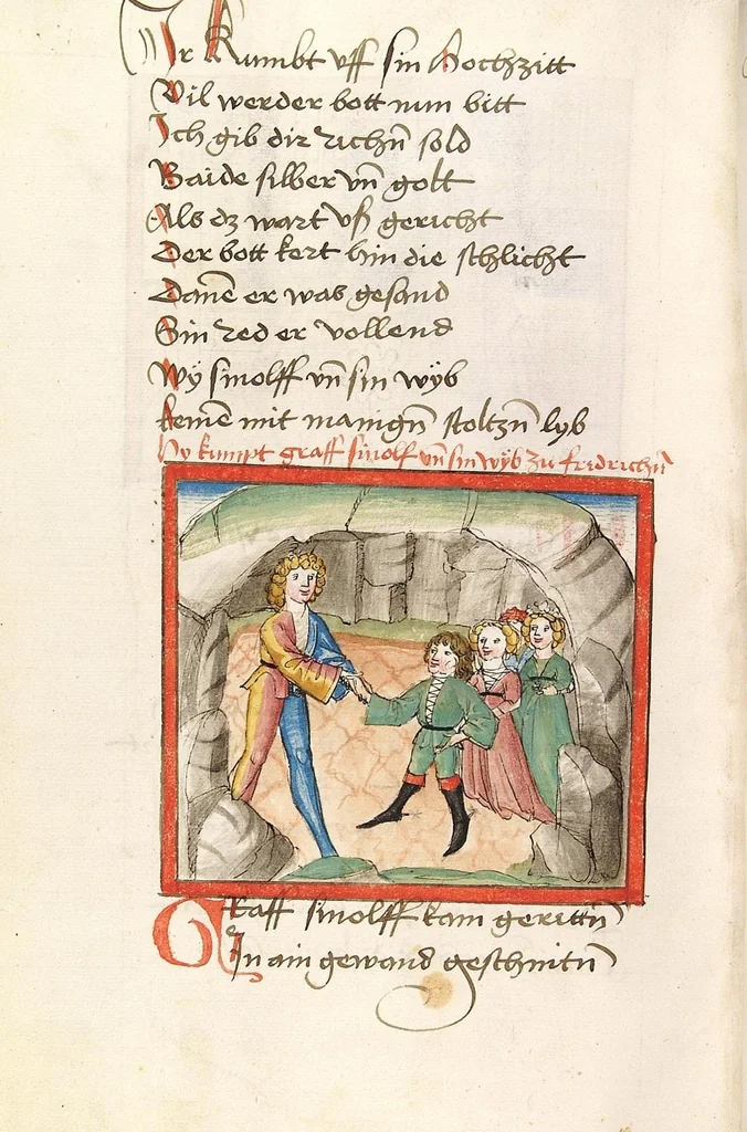 An illustration from 'Lohengrin' ; 'Friedrich von Schwaben', 1470, leaf 772