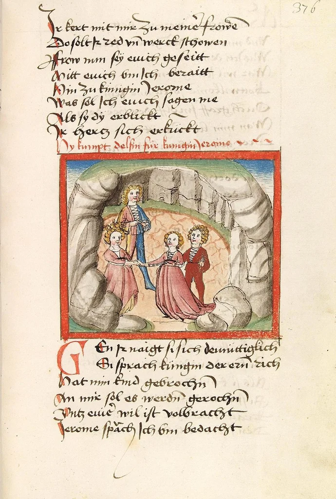 An illustration from 'Lohengrin' ; 'Friedrich von Schwaben', 1470, leaf 775