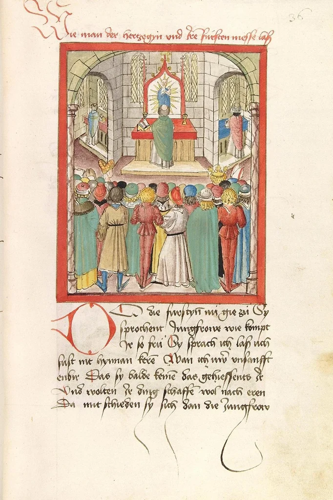 An illustration from 'Lohengrin' ; 'Friedrich von Schwaben', 1470, leaf 87