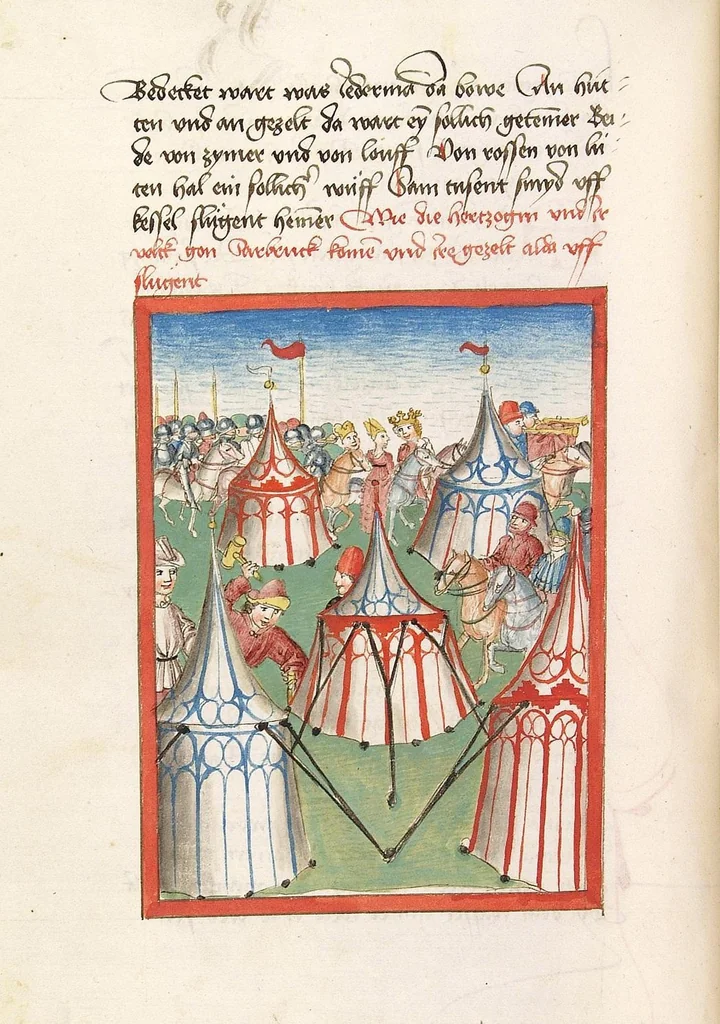 An illustration from 'Lohengrin' ; 'Friedrich von Schwaben', 1470, leaf 96