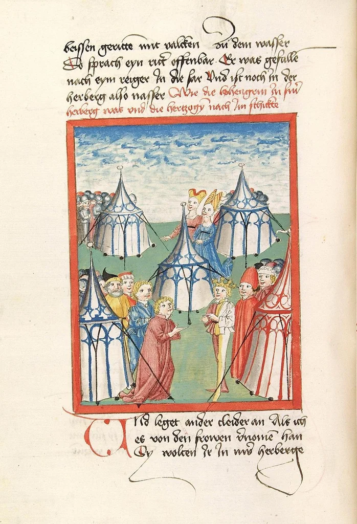 An illustration from 'Lohengrin' ; 'Friedrich von Schwaben', 1470, leaf 98