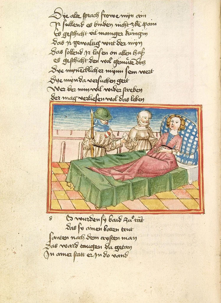 An illustration from Die Heidin, 1470, leaf 76