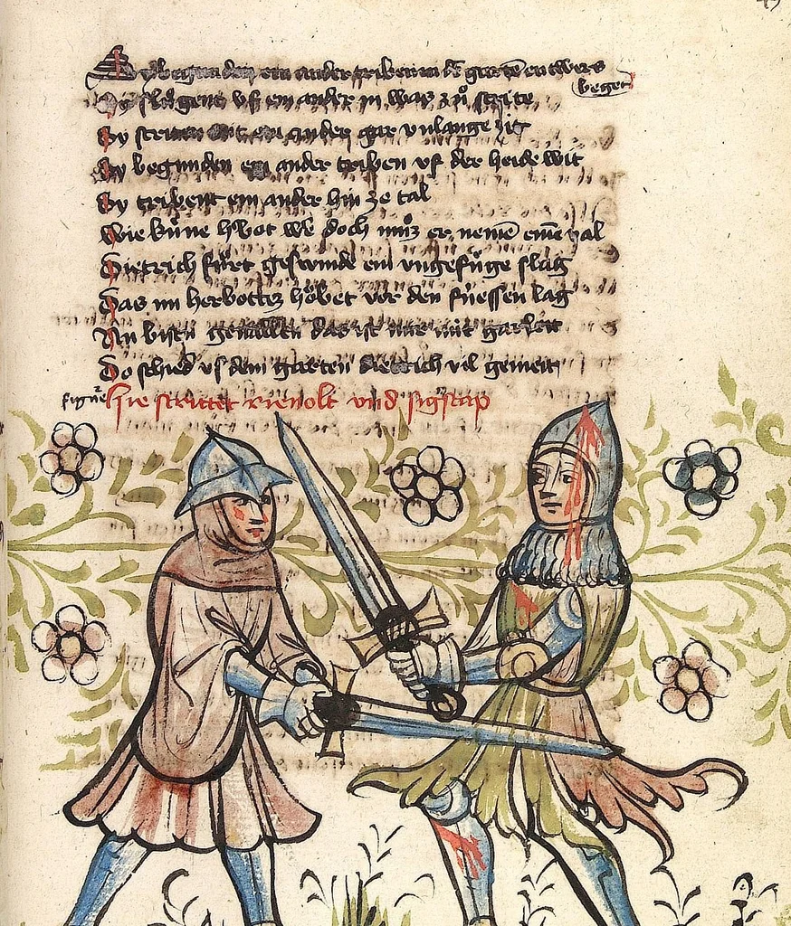 An illustration from 'Rosengarten zu Worms' ; 'Lucidarius', 1420, leaf 101