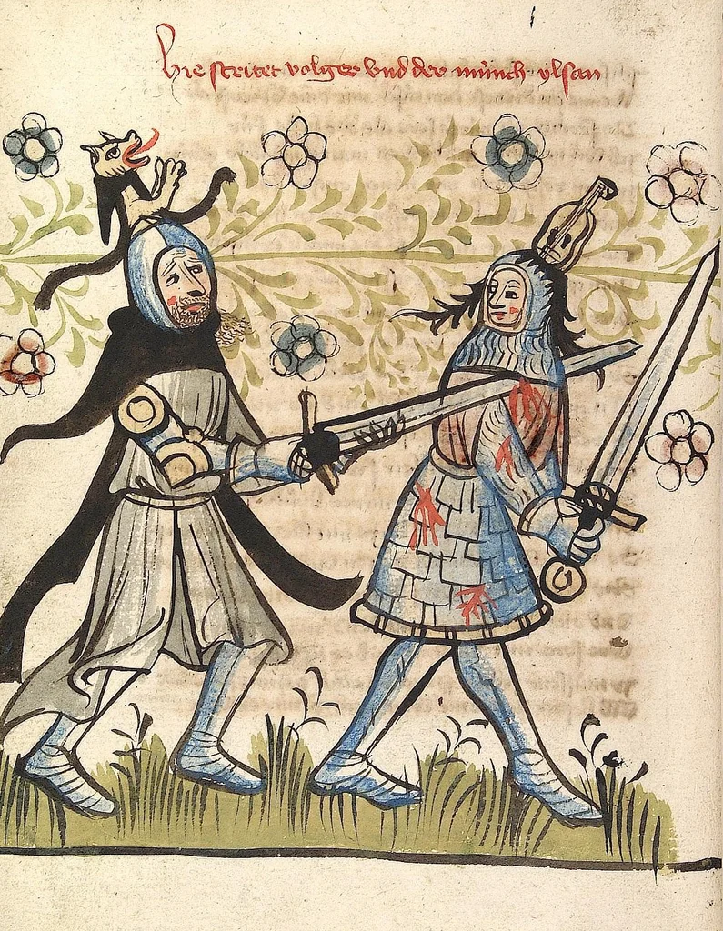 An illustration from 'Rosengarten zu Worms' ; 'Lucidarius', 1420, leaf 108