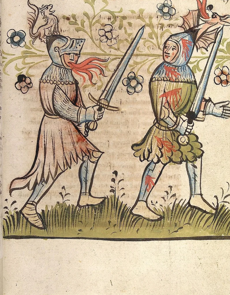 An illustration from 'Rosengarten zu Worms' ; 'Lucidarius', 1420, leaf 113