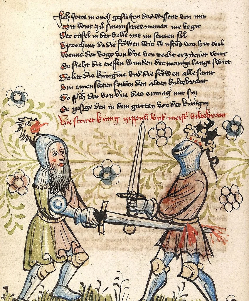 An illustration from 'Rosengarten zu Worms' ; 'Lucidarius', 1420, leaf 130