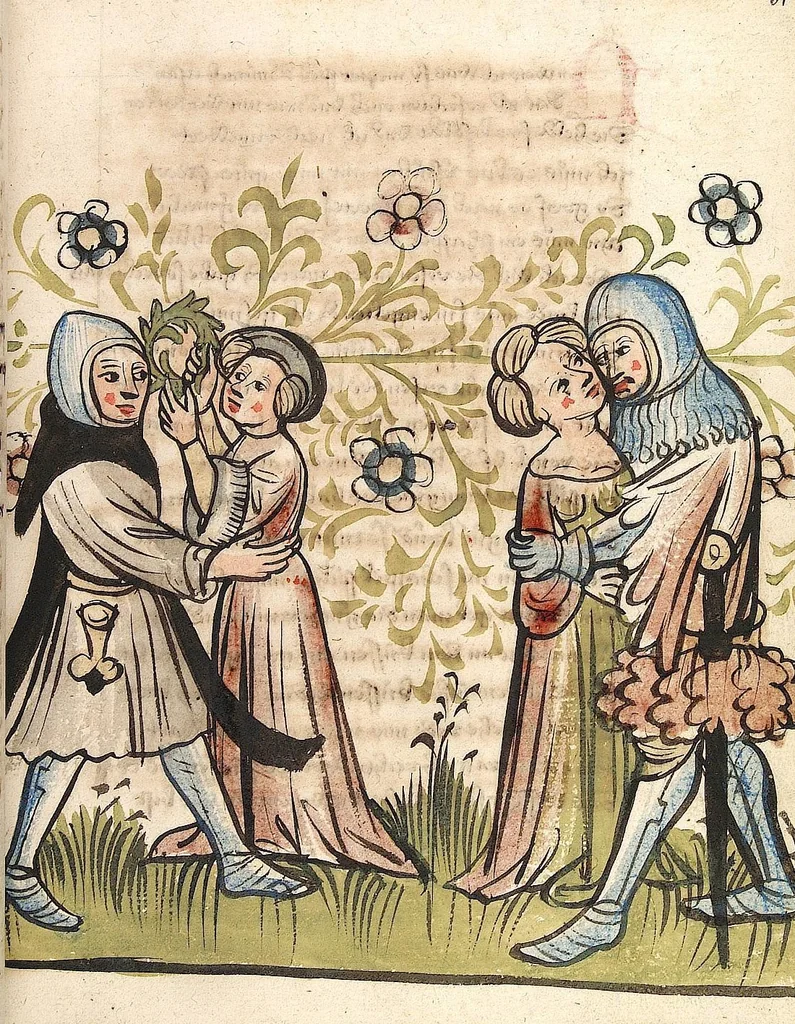 An illustration from 'Rosengarten zu Worms' ; 'Lucidarius', 1420, leaf 137