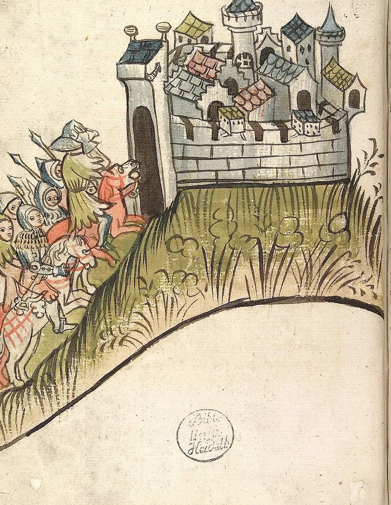 An illustration from 'Rosengarten zu Worms' ; 'Lucidarius', 1420, leaf 18