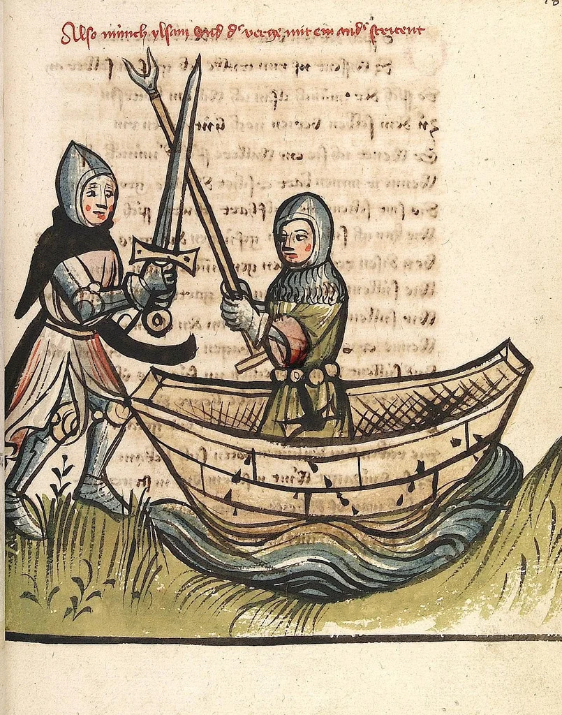 An illustration from 'Rosengarten zu Worms' ; 'Lucidarius', 1420, leaf 51
