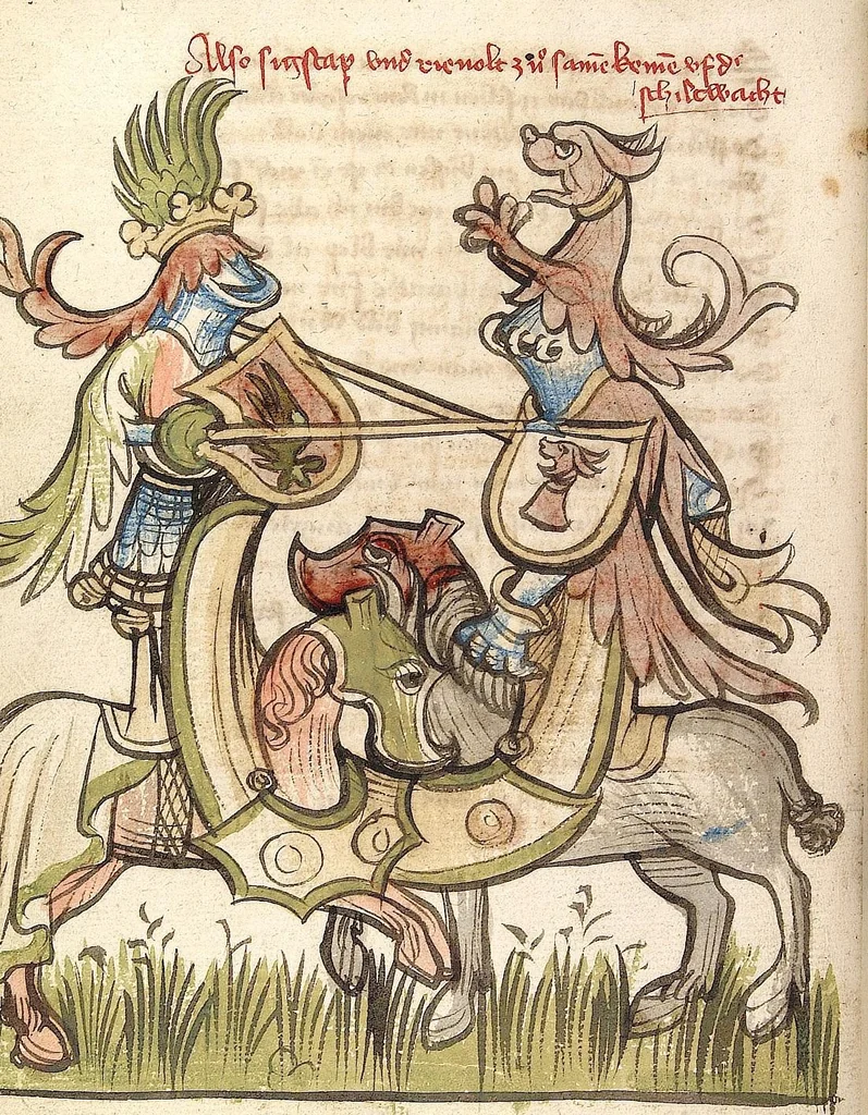 An illustration from 'Rosengarten zu Worms' ; 'Lucidarius', 1420, leaf 68
