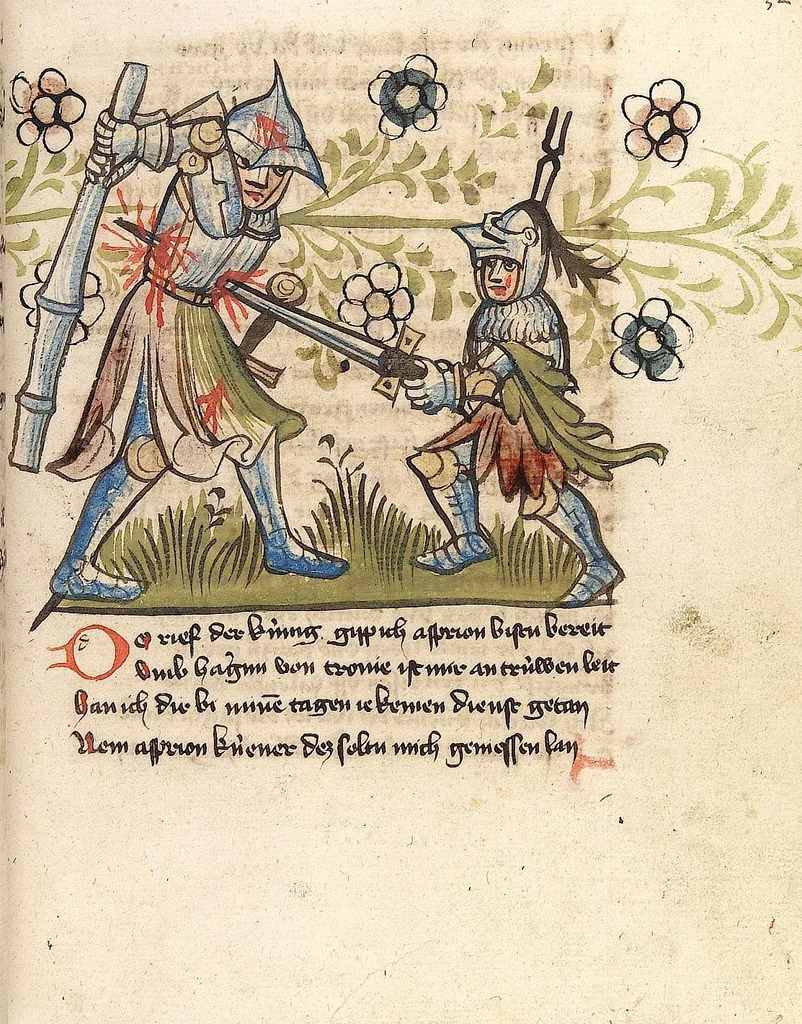 An illustration from 'Rosengarten zu Worms' ; 'Lucidarius', 1420, leaf 79