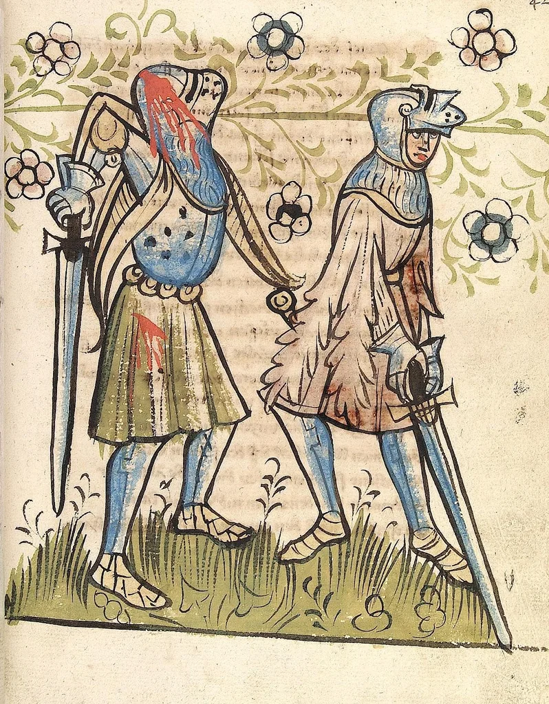 An illustration from 'Rosengarten zu Worms' ; 'Lucidarius', 1420, leaf 99